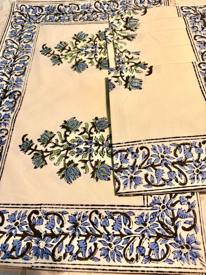 INDIVIDUALES SET X 6 ESTAMPADO EN AZUL