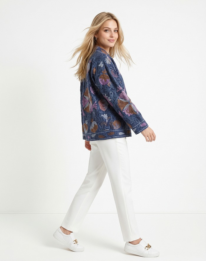 BLAZER AZUL JEAN CON LILA Y CELESTE TALLE M 2