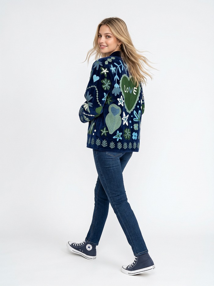 BLAZER DE TERCIOPELO AZUL CON VERDE Y TURQUESA TALLE M 2
