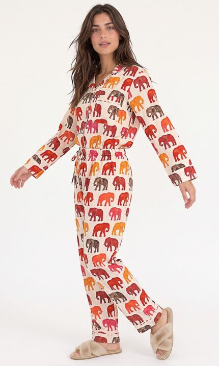 PIJAMAS DREAM ELEFANTES FUCSIA Y CORAL LARGO TALLE M