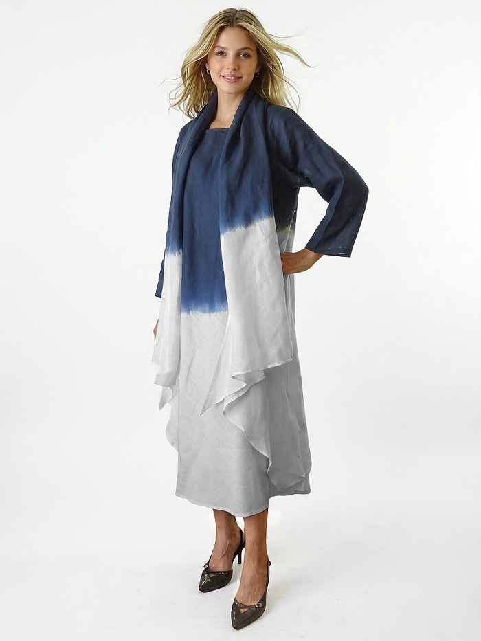 VESTIDO AZUL Y BLANCO CON SACO 2