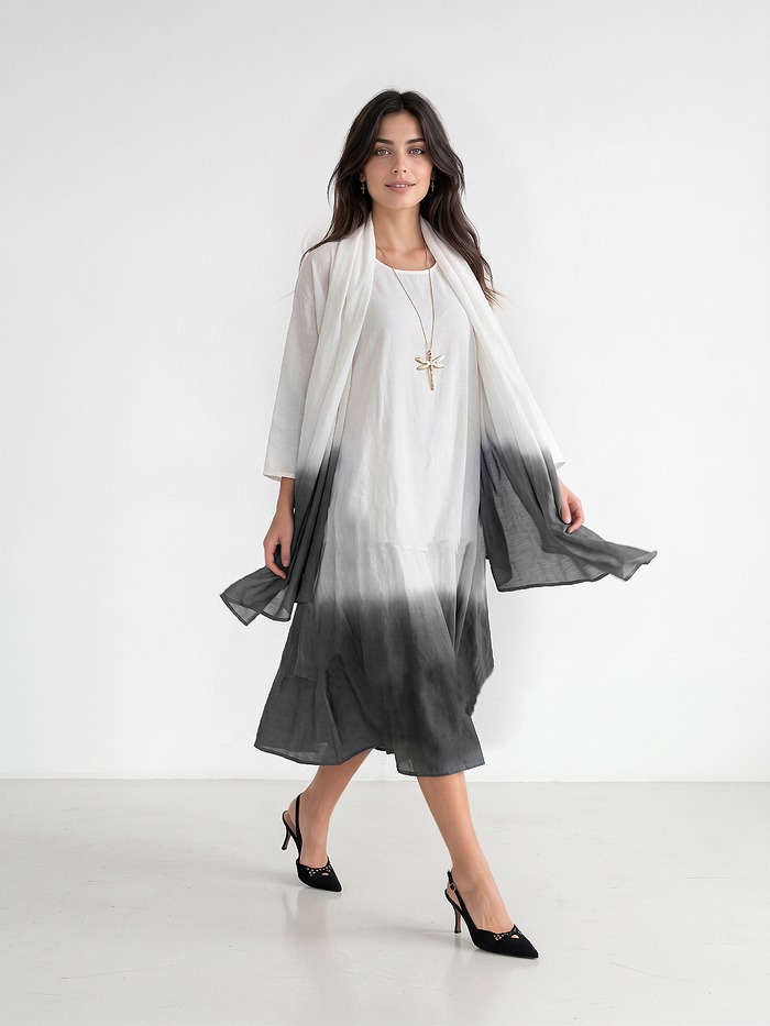VESTIDO BLANCO Y GRIS CON SACO